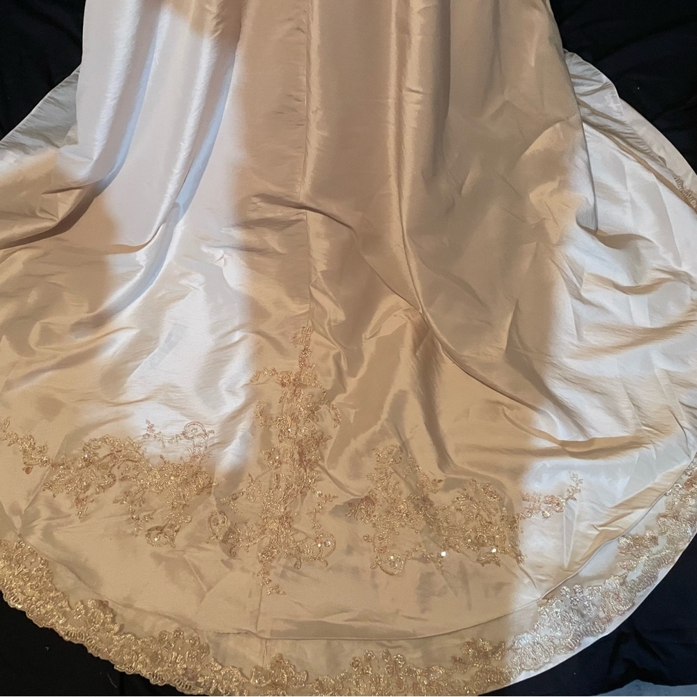 Designer Gold Asymmetrical Strapless Bridal Gown Couture Maggie Sottera 8 NEW - Picture 7 of 13